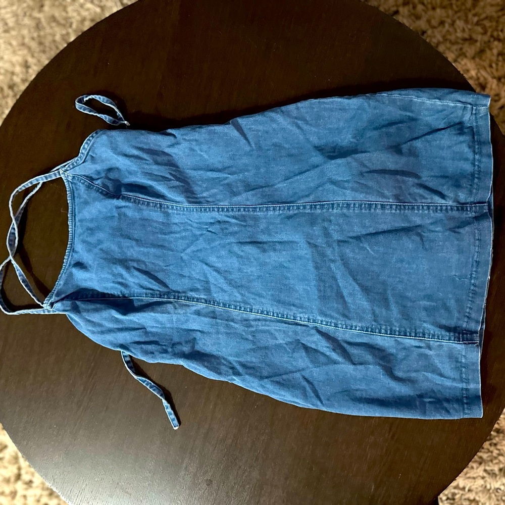 The cutest form fitting Jean strap up dress